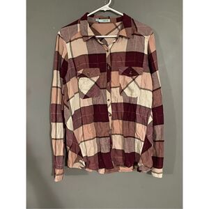 Maurice’s Pink Plaid Long Sleeve Button Down Top Size XL